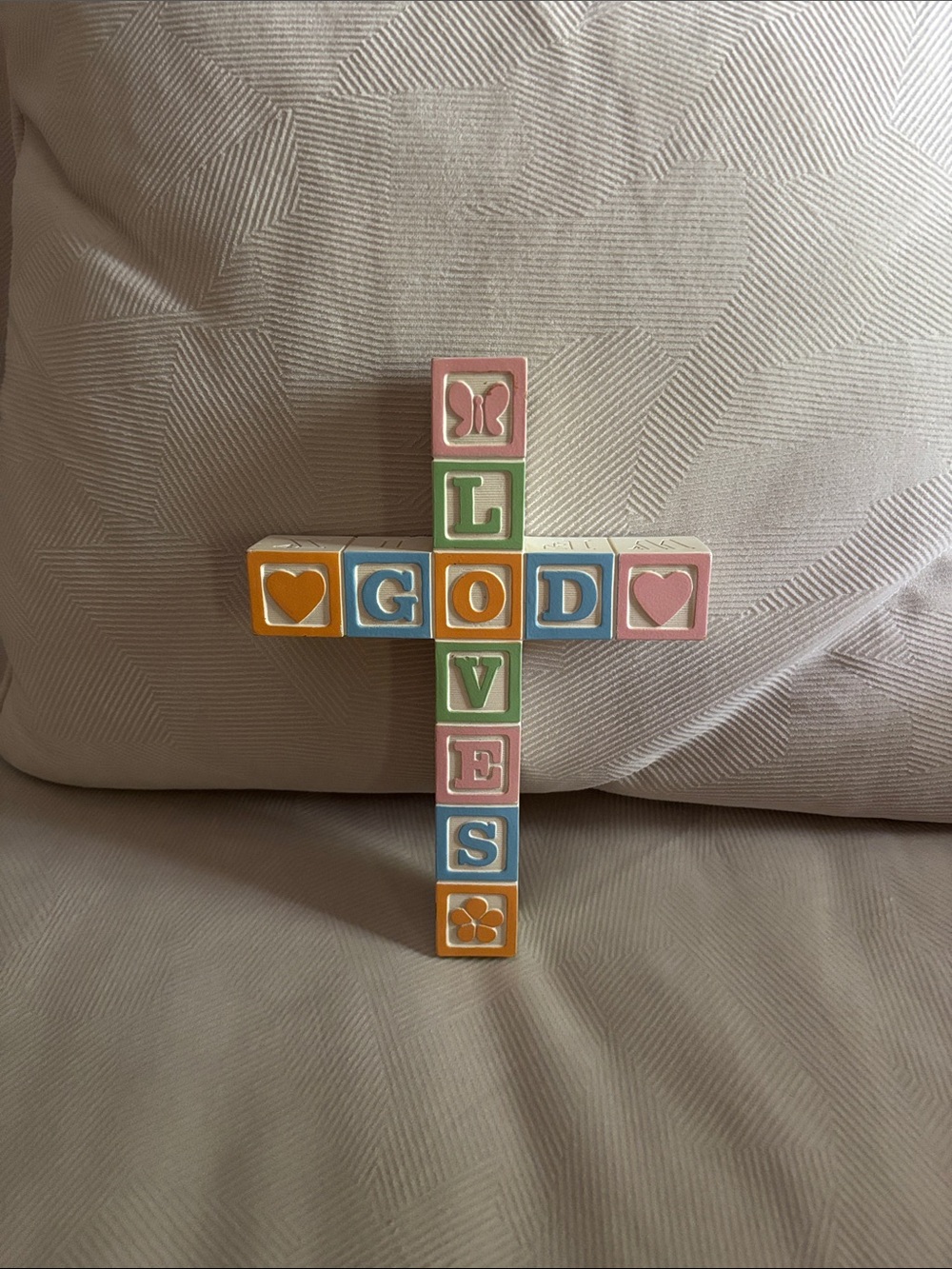 Pastel Cross Letter Blocks - GOD LOVES - Multicolor Wooden Toy